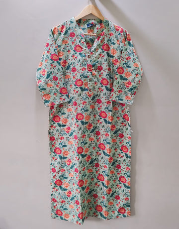 Flowery Cotton Long Kurta