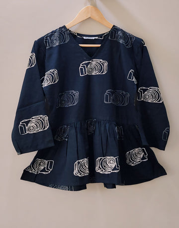 Midnight Peplum Top (kantha fabric)