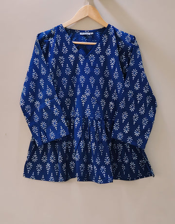 Navy Blue Peplum Top (kantha fabric)