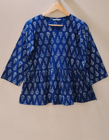 Navy Blue Peplum Top (kantha fabric)