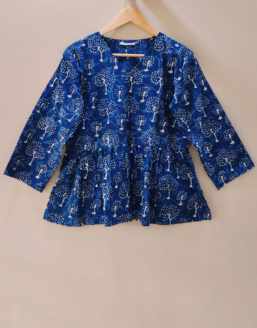 Navy Polka Peplum Top (kantha fabric)